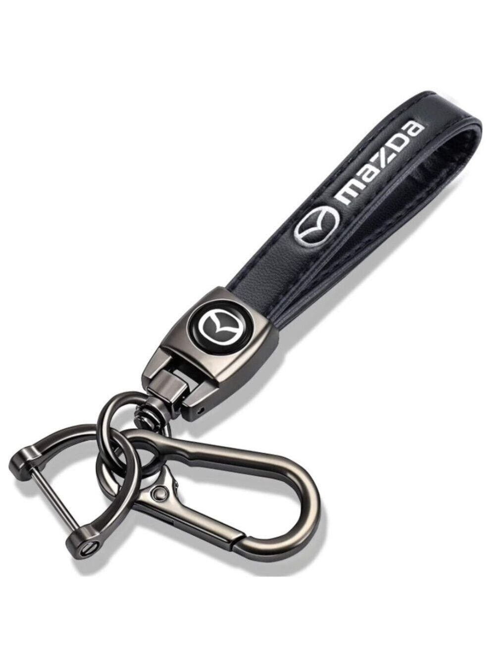 🆕 Mazda Genuine Black Leather Car Keychain Key Chain Fob Ring Holder Accessory